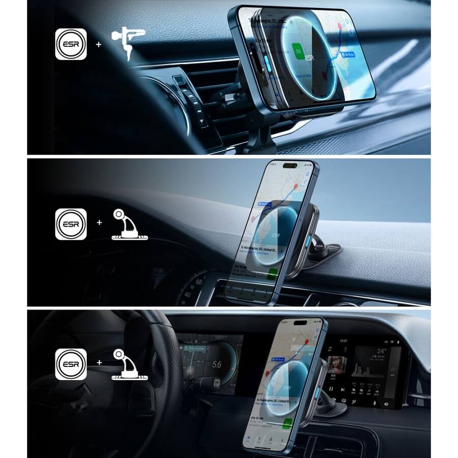 Безжично Зарядно за Кола за iPhone, ESR Magsafe Car Charger QI2 15w, Черен (5)