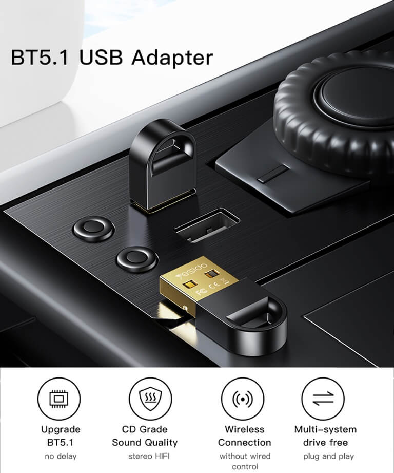 Блутут Адаптер, Bluetooth Transmitter Dongle 5.1, Черен (5)