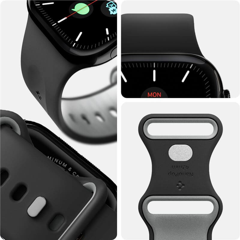 Силиконова Каишка за Apple Watch 42/ 41/ 40mm, Spigen Nano Pop Band, Черен (6)