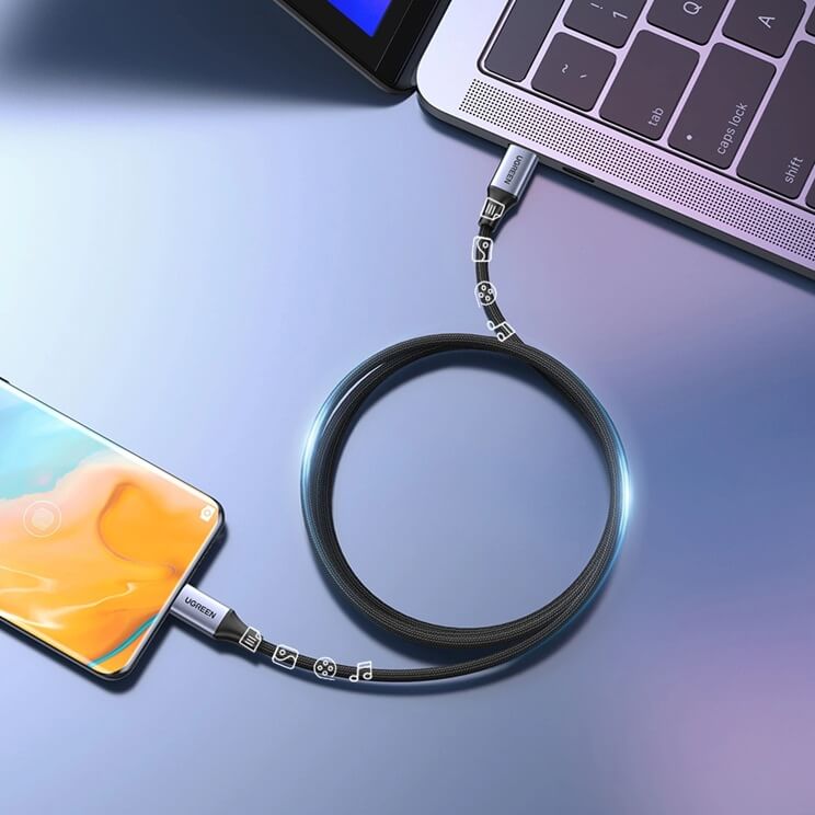Кабел USB-C to USB-C, Ugreen 240W Woven 1m, Сив (3)