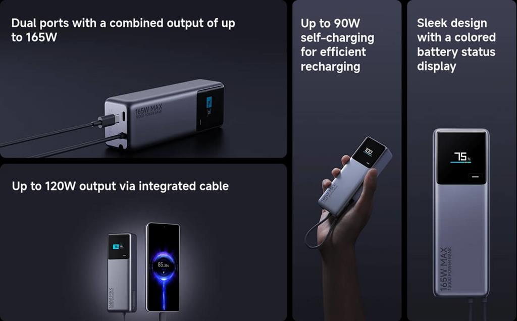 Външна Батерия, Xiaomi 165W 10000 mAh PB1165MI, Сив (7)