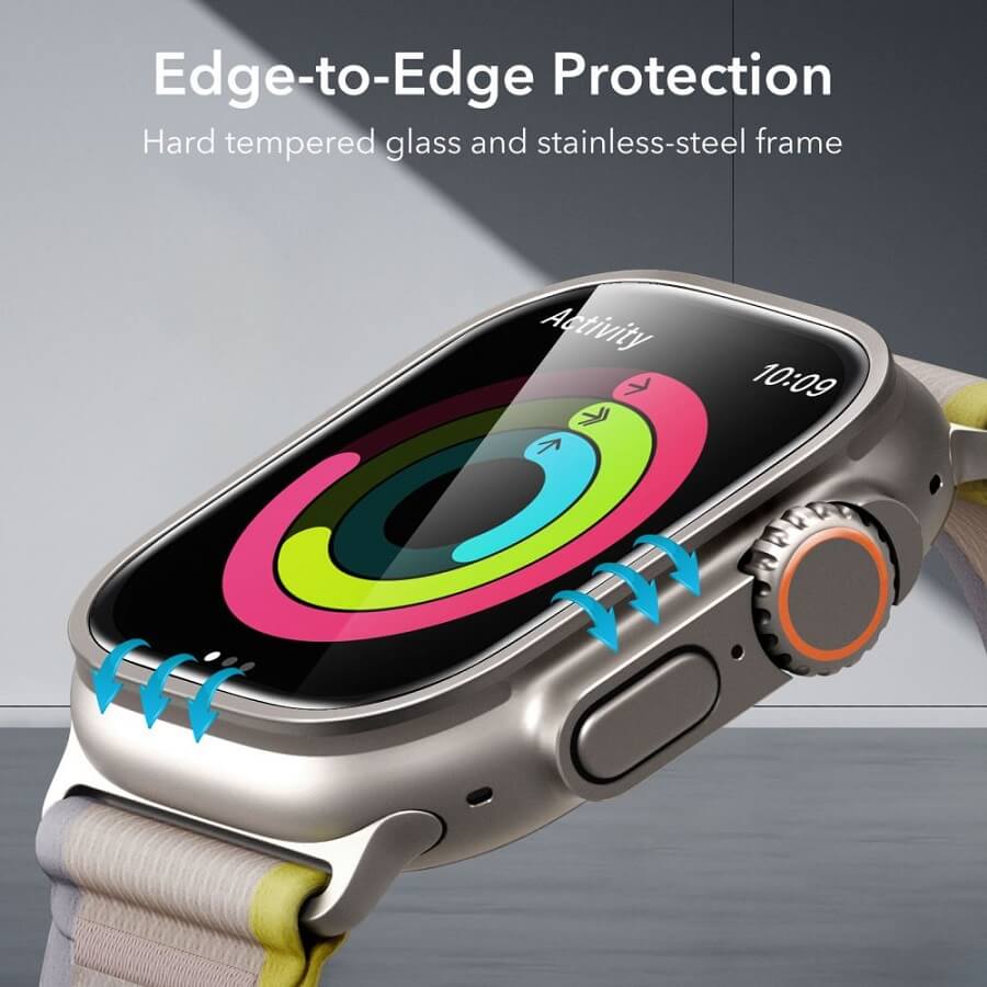 Протектор за Apple Watch Ultra 49mm, ESR Armorite Glass, Сив (6)