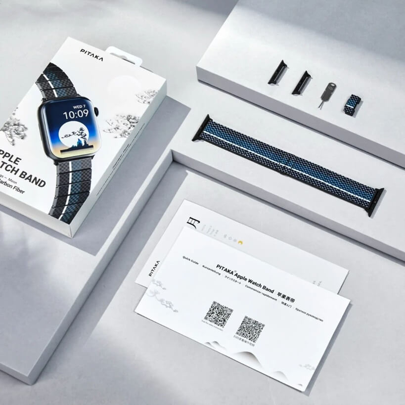 Кевларена Каишка за Apple Watch, Pitaka Carbon Fiber Watch Band Moon, Син (9)