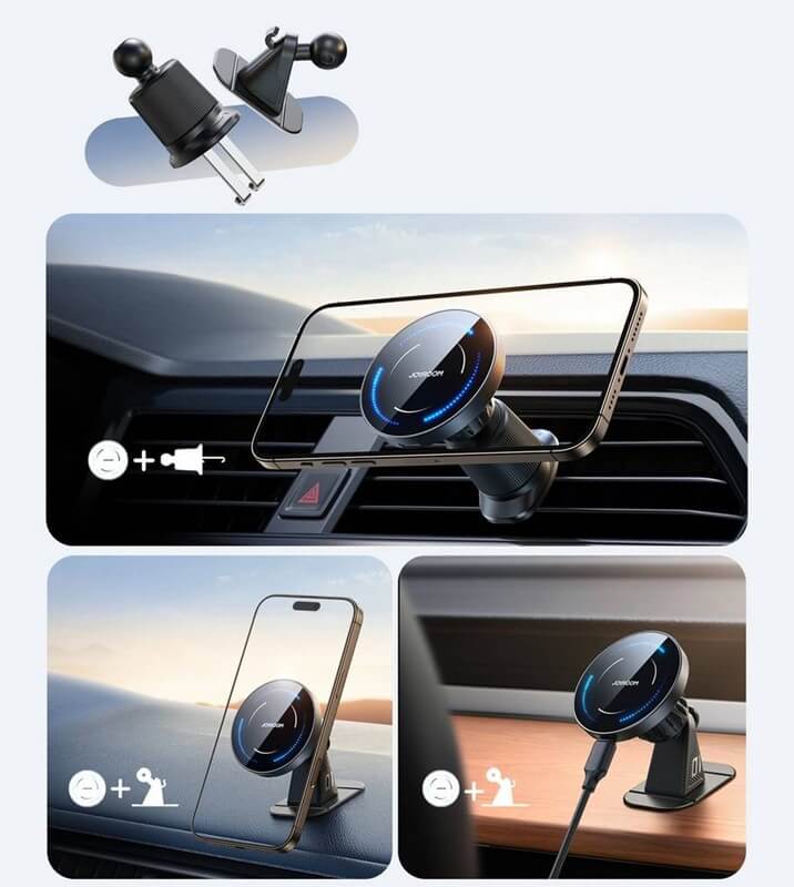 Безжично Зарядно за Кола, Joyroom MagSafe Car Charger Vent/Dash 15w, Черен (3)