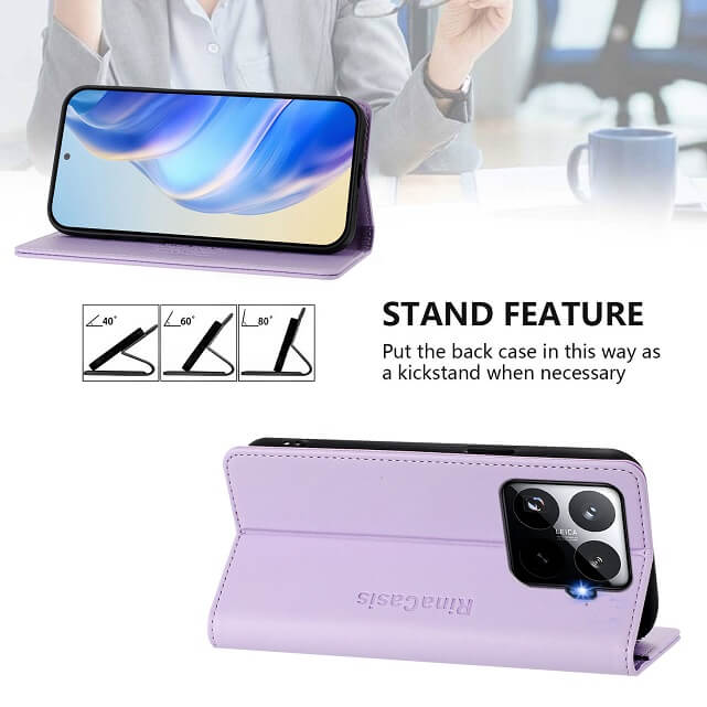Кожен Калъф с Джобове за Xiaomi 15T Pro, Rfid Wallet Case, Лилав (4)