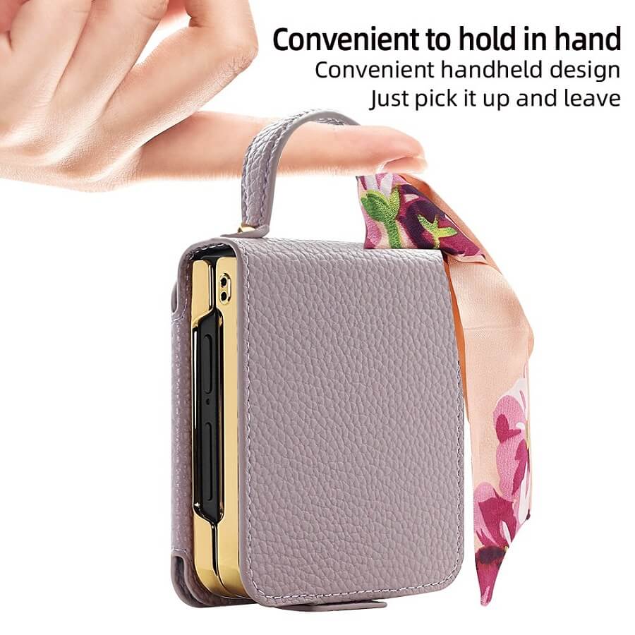 Луксозен Калъф с Огледало за Samsung Z Flip 7, PU Leather Case, Лилав (2)