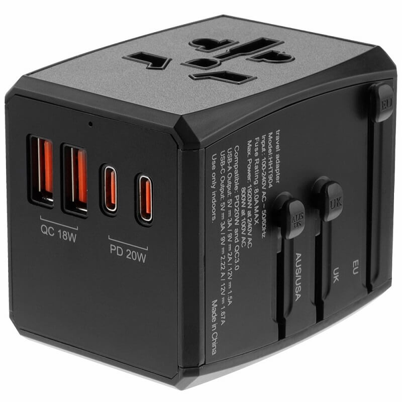 Универсален Адаптер и Зарядно за Цял Свят, Worldwide Travel Adapter 220V, Черен