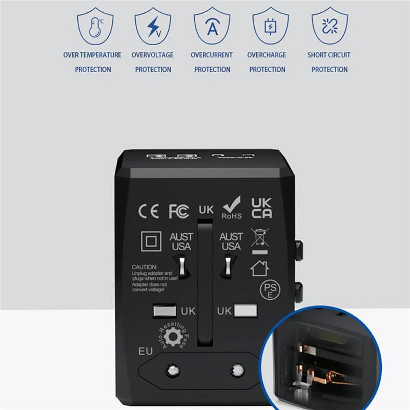 Универсален Адаптер и Зарядно за Цял Свят, Worldwide Travel Adapter 220V, Черен (5)
