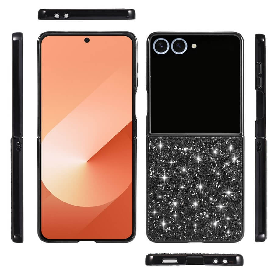 Калъф с Блестяща Декорация за Samsung Z Flip 7, Glitter Case, Черен (6)