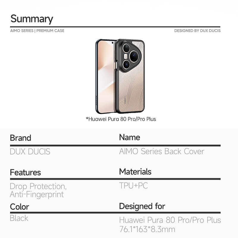 Елегантен Калъф за Huawei Pura 80 Ultra, Dux Ducis Aimo Case, Черен (6)