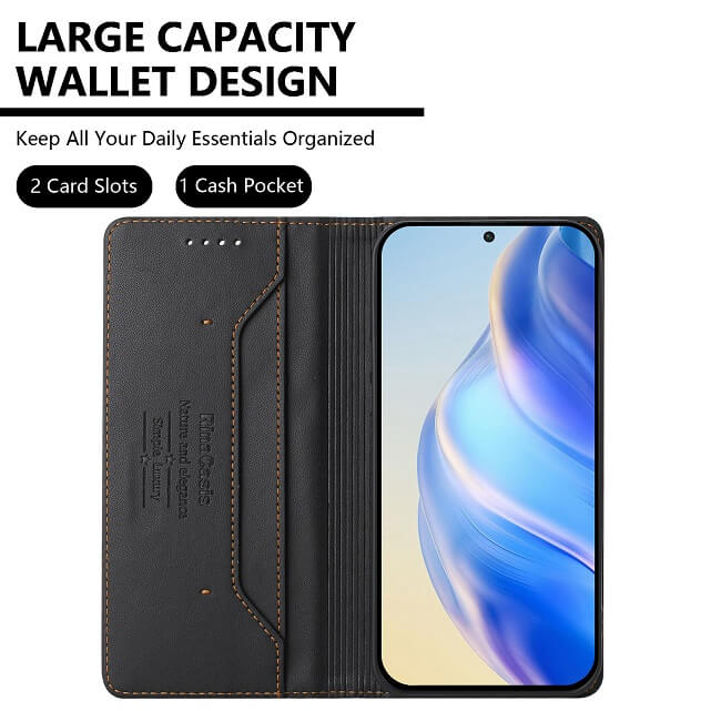 Кожен Калъф с Джобове за Xiaomi 15T, Rfid Wallet Case, Черен (7)