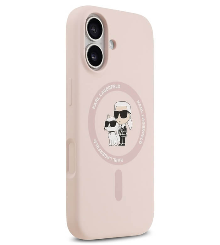 MagSafe Калъф за iPhone 17, Karl Lagerfeld Silicone Karl & Choupette Case, Розов (4)