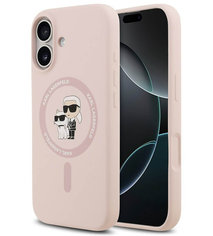 MagSafe Калъф за iPhone 17, Karl Lagerfeld Silicone Karl & Choupette Case, Розов