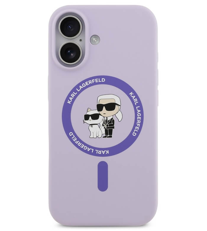 MagSafe Калъф за iPhone 17, Karl Lagerfeld Silicone Karl & Choupette Case, Лилав (3)