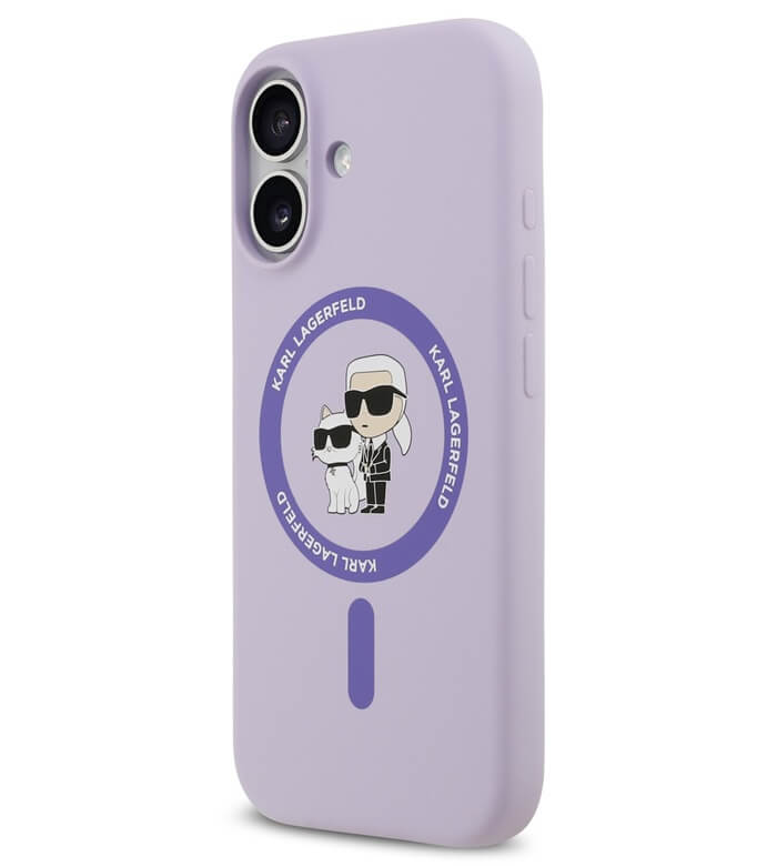 MagSafe Калъф за iPhone 17, Karl Lagerfeld Silicone Karl & Choupette Case, Лилав (2)