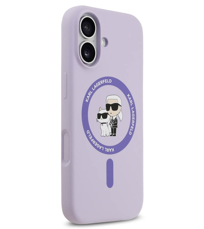 MagSafe Калъф за iPhone 17, Karl Lagerfeld Silicone Karl & Choupette Case, Лилав (4)