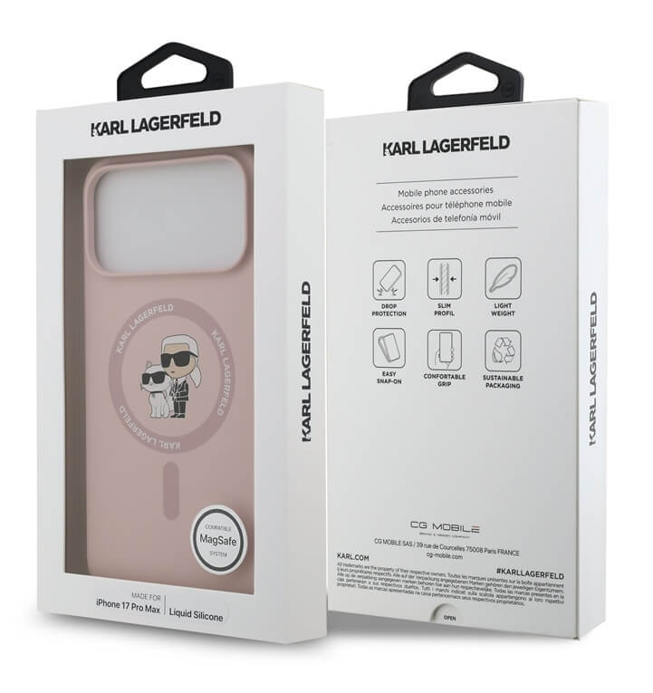 MagSafe Калъф за iPhone 17 Pro, Karl Lagerfeld Silicone Karl & Choupette Case, Розов (6)