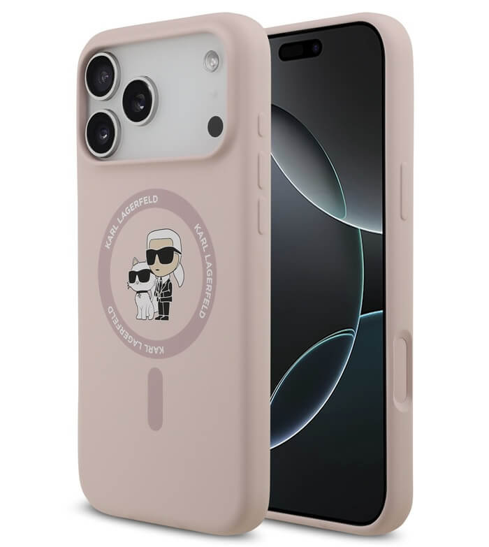 MagSafe Калъф за iPhone 17 Pro, Karl Lagerfeld Silicone Karl & Choupette Case, Розов