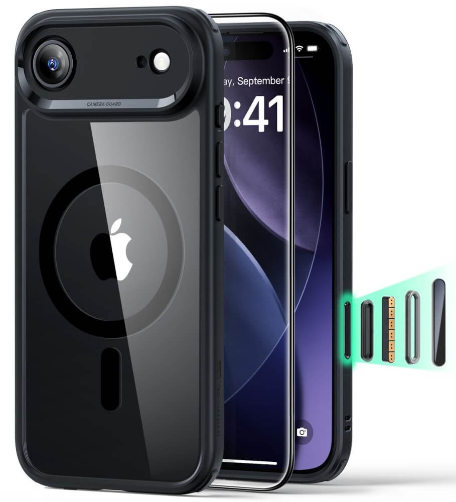 Magsafe Калъф и Протектор за iPhone Air, ESR Classic Hybrid Magnetic Set Case, Черен