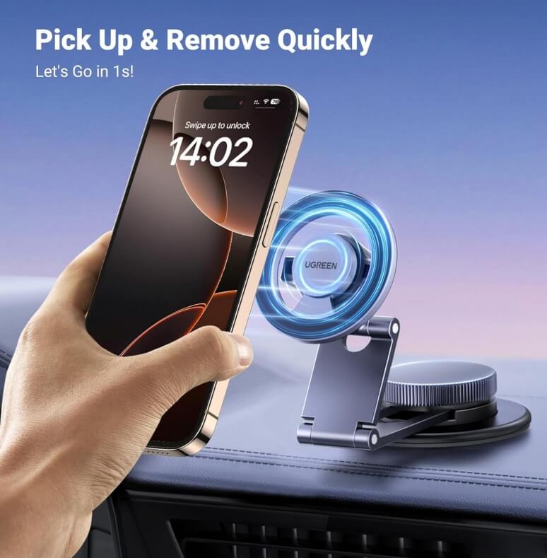 Magsafe Стойка за Кола, Ugreen Dashboard Car Mount, Черен (5)