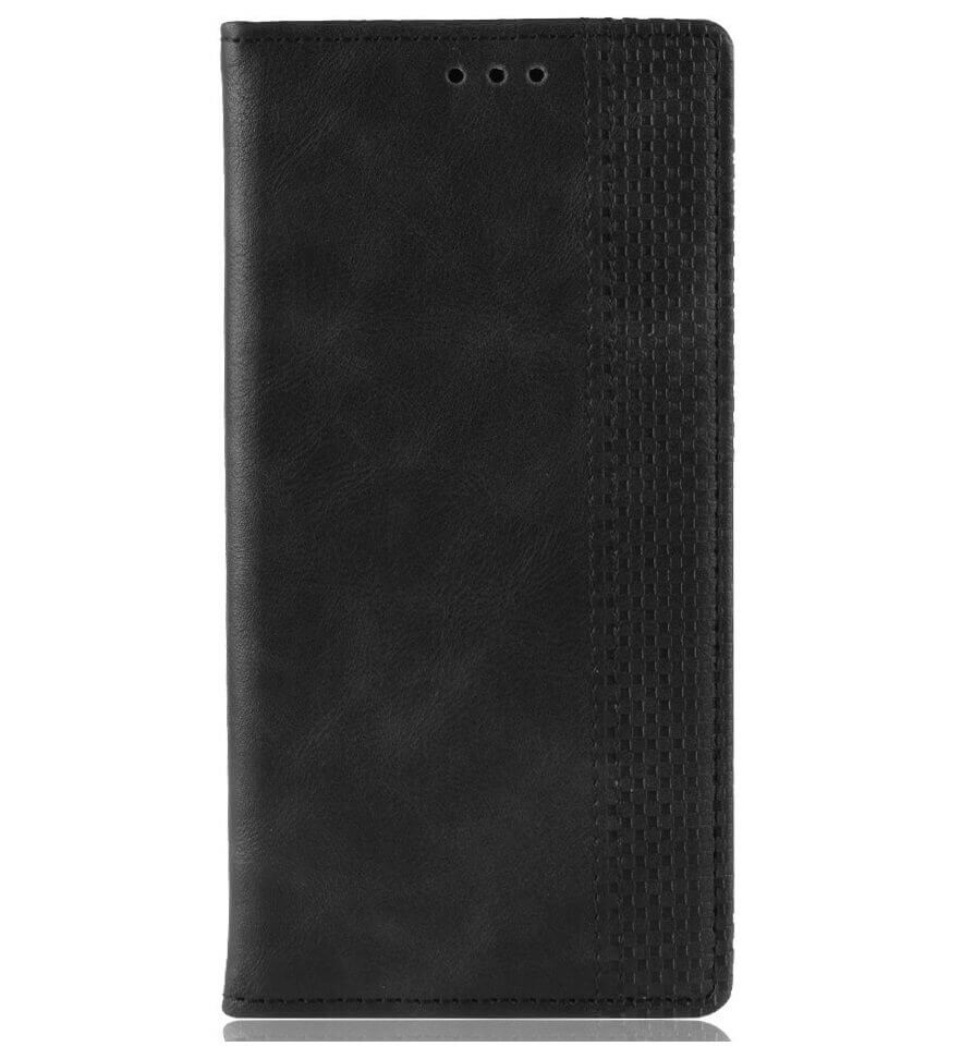 Калъф от Естествена Кожа за Huawei P30 Lite, Retro Leather Wallet Case, Черен