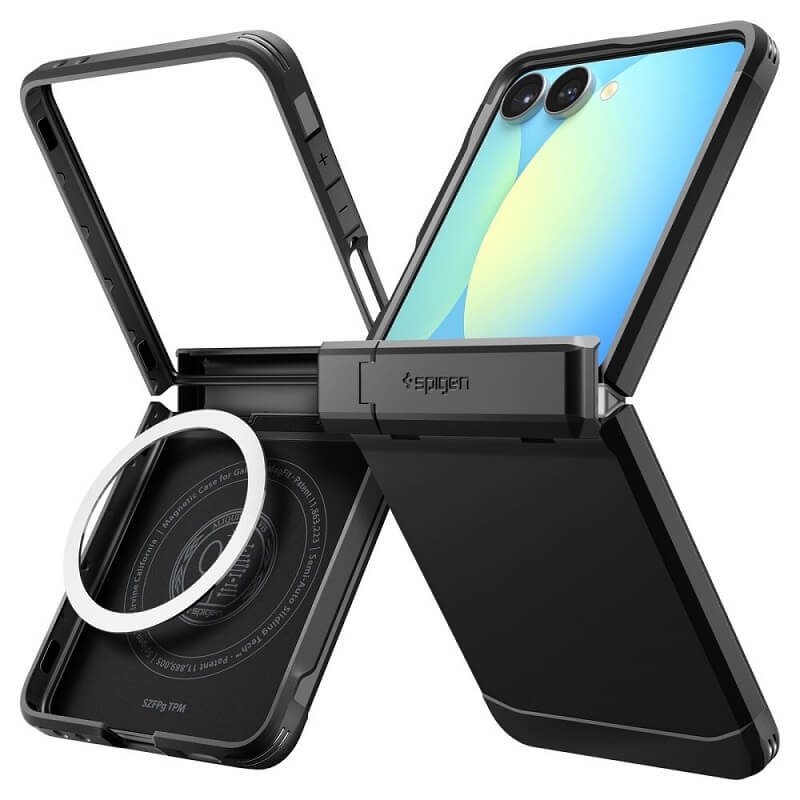 Magsafe Калъф с Предпазител за Samsung Z Flip 7, Spigen Tough Armor Pro Case, Черен (4)