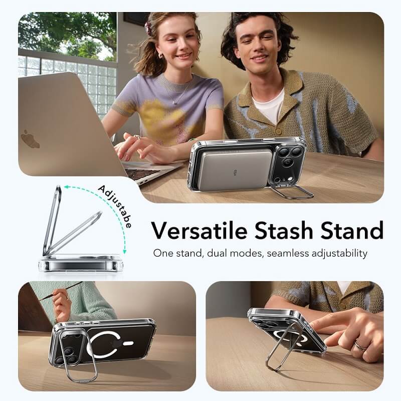 Magsafe Калъф за iPhone 17 Pro, ESR Classic Hybrid Kickstand Magnetic Case, Прозрачен (5)