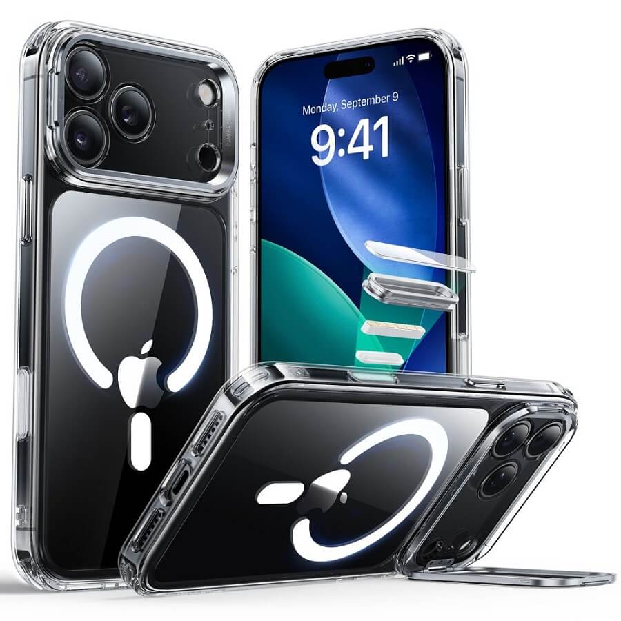 Magsafe Калъф за iPhone 17 Pro, ESR Classic Hybrid Kickstand Magnetic Case, Прозрачен