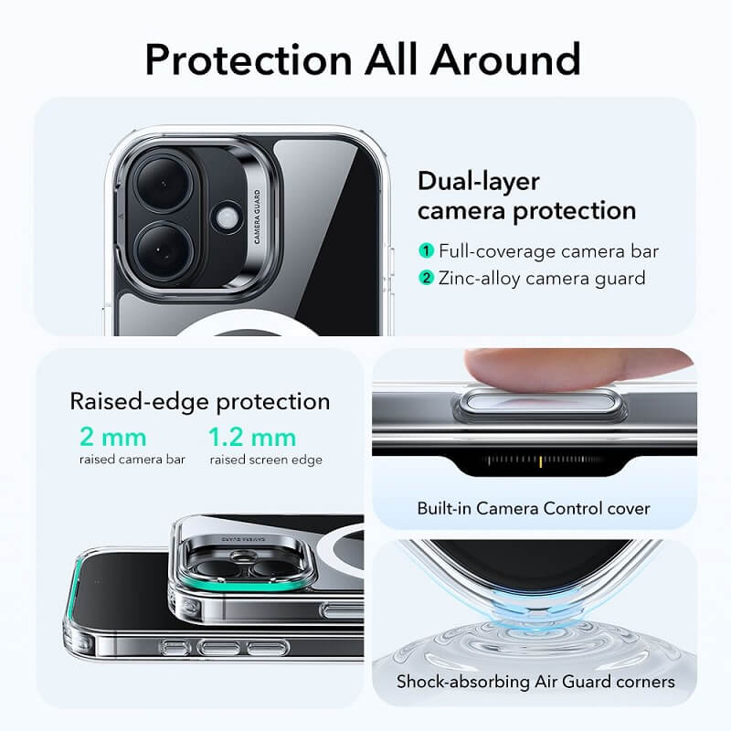Magsafe Калъф за iPhone 17, ESR Classic Hybrid Kickstand Magnetic Case, Прозрачен (3)