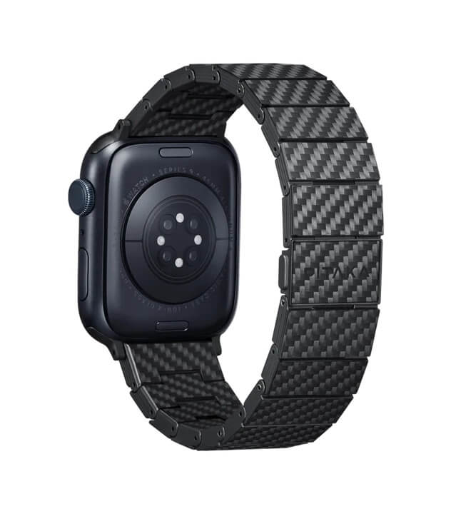 Кевларена Каишка за Apple Watch, Pitaka Carbon Fiber Watch Band Black/Gray, Черен (2)