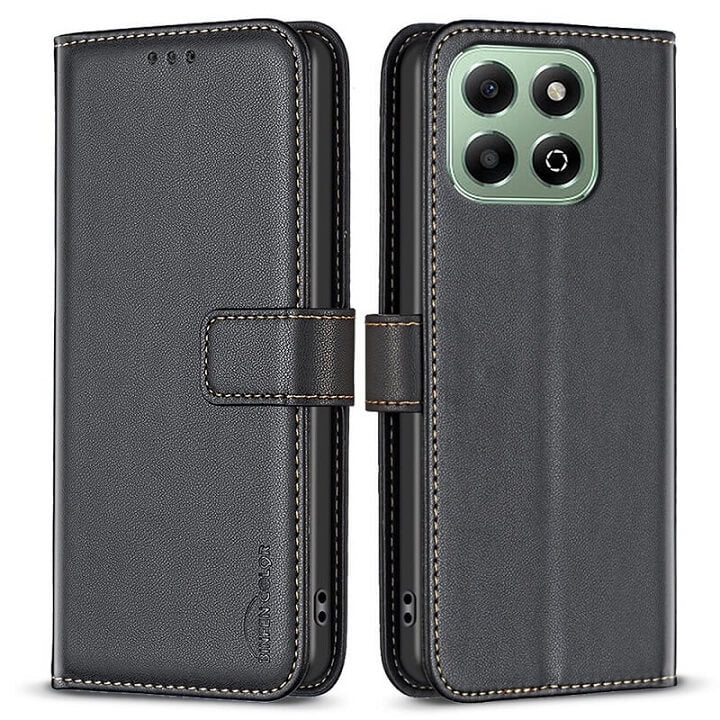 Кожен Калъф с Джобове за Honor X6b, Wallet Book Case, Черен (3)