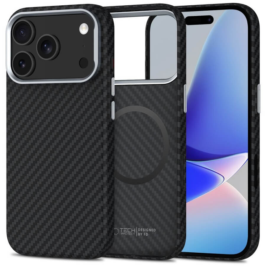 Magsafe Калъф за iPhone 17 Pro, Tech-Protect ION Carbon Case, Черен