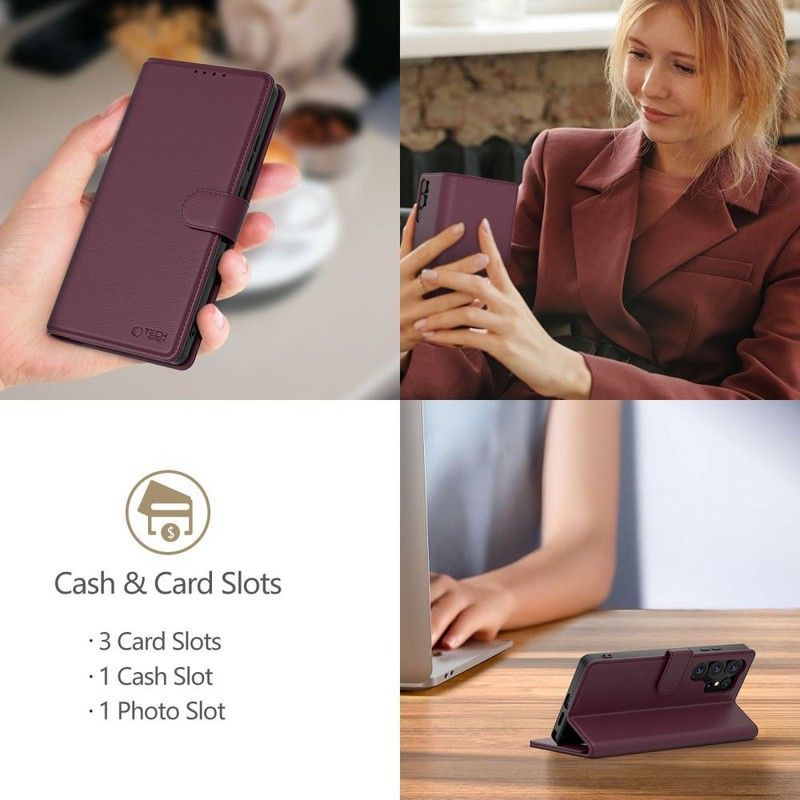 Кожен Калъф с Джобове за Xiaomi Redmi Note 15 Pro 5G, Tech-Protect Wallet Book Case, Лилав (4)