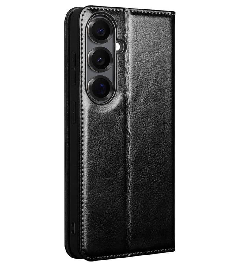 Кожен Калъф за Samsung S26 Plus, Qialino Book Case, Черен (4)