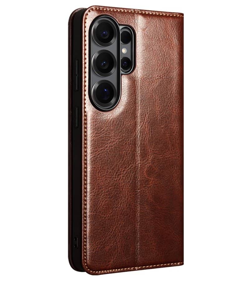 Кожен Калъф за Samsung S26 Ultra, Qialino Book Case, Кафяв (4)