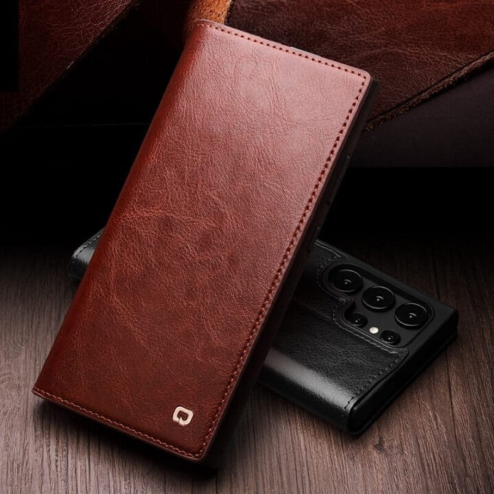 Кожен Калъф за Samsung S25, Qialino Book Case, Черен (2)