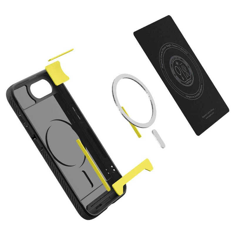 Magsafe Противоударен Калъф за iPhone 17e/ 16e, Spigen Rugged Armor Magsafe Case, Черен (6)