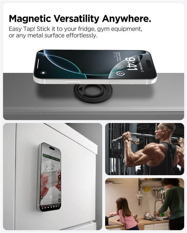 Magsafe Адаптер с Пръстен, Spigen Dual Pop Phone Holder, Черен (5)