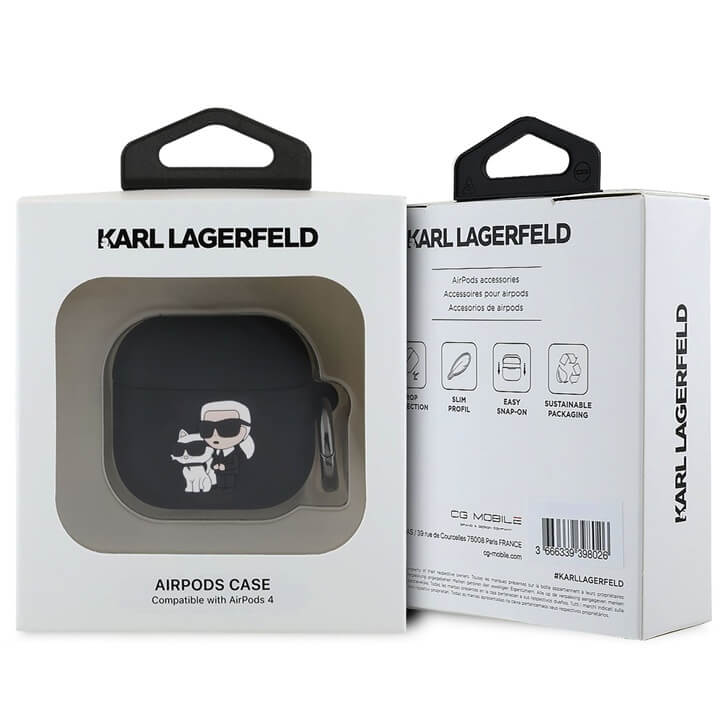 Калъф за Apple Airpods 4, Karl Lagerfeld 3D Logo NFT Silicone Body Case, Черен (3)