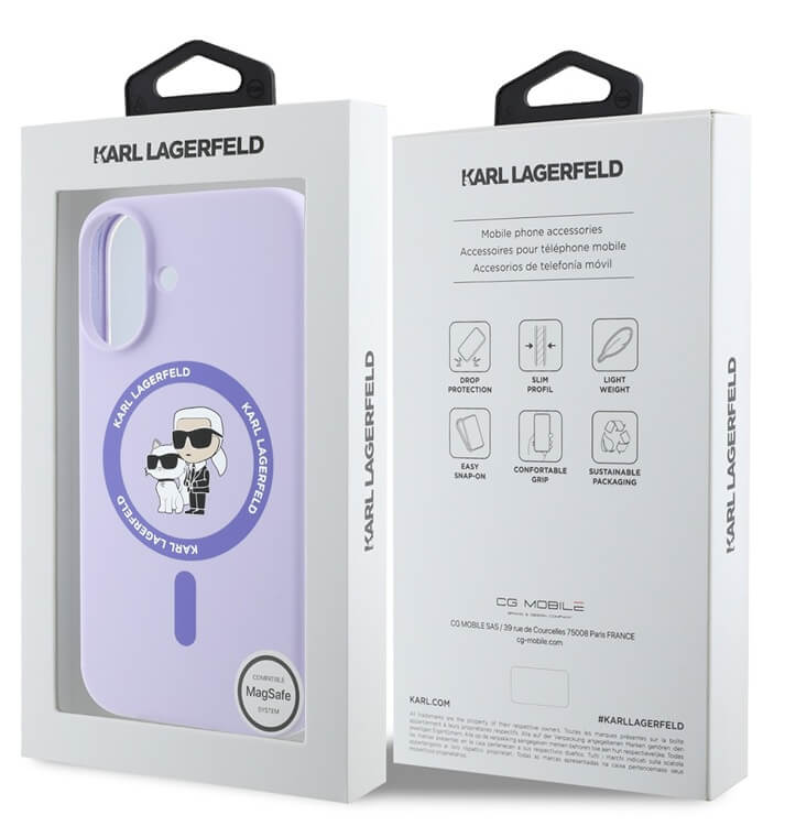 Magsafe Калъф за iPhone 16, Karl Lagerfeld Karl&Choupette Heads Ring Case, Лилав (6)