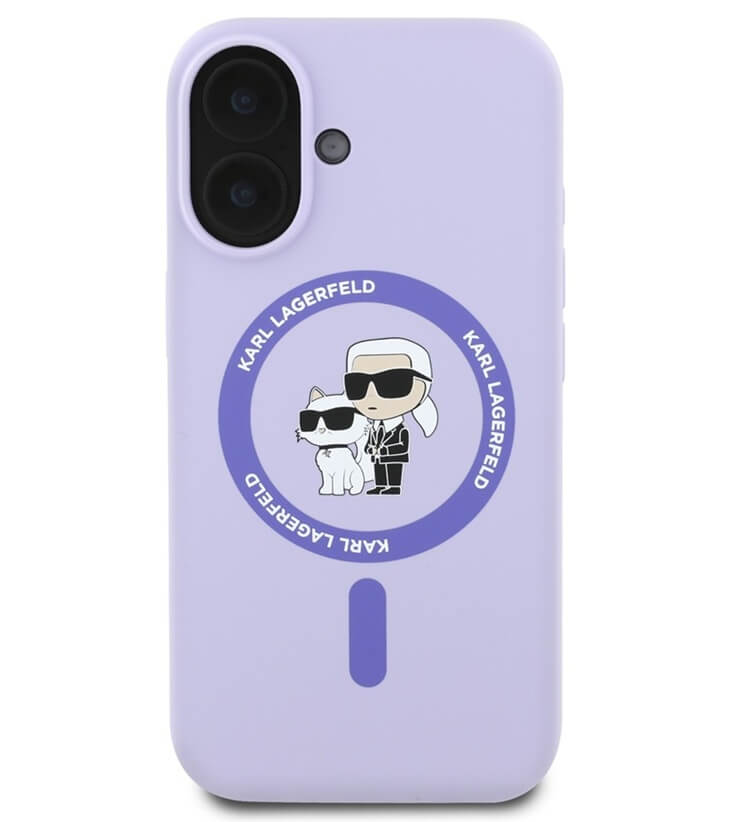 Magsafe Калъф за iPhone 16, Karl Lagerfeld Karl&Choupette Heads Ring Case, Лилав