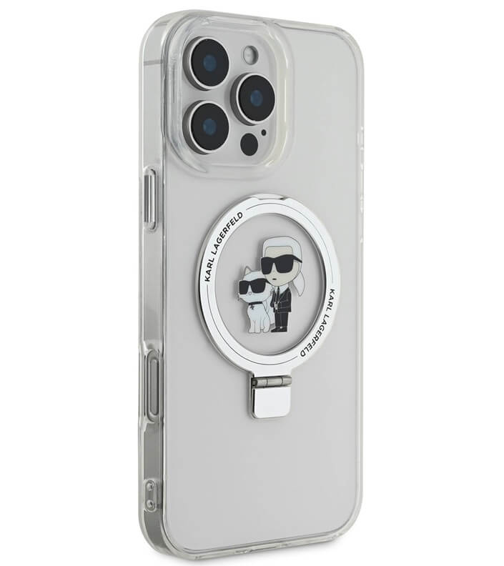 Magsafe Калъф с Поставка за iPhone 16 Pro Max, Karl Lagerfeld Ringstand Heads Case, Прозрачен (4)