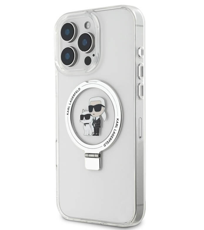 Magsafe Калъф с Поставка за iPhone 16 Pro Max, Karl Lagerfeld Ringstand Heads Case, Прозрачен (3)