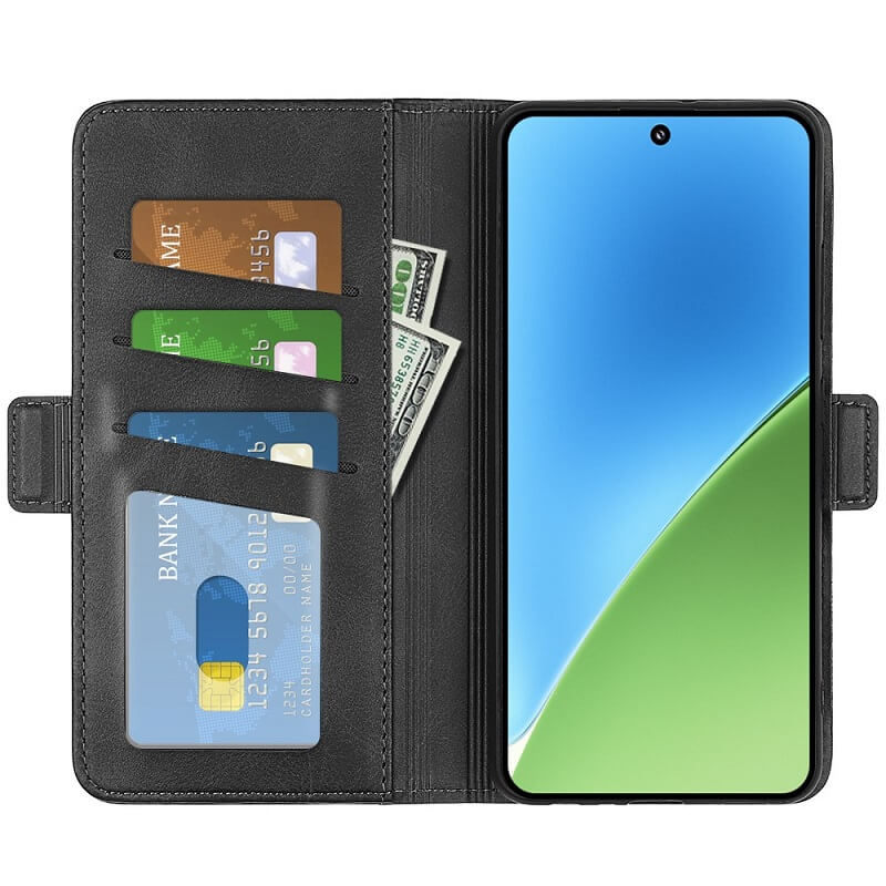 Кожен Калъф с Джобове за Xiaomi 15, Wallet Book Case, Черен (4)