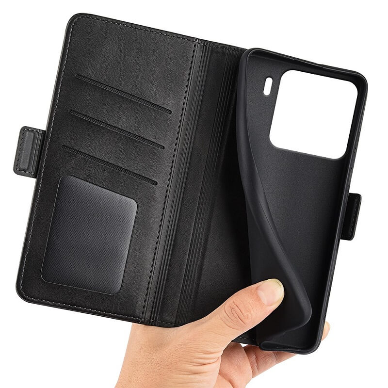 Кожен Калъф с Джобове за Xiaomi 15, Wallet Book Case, Черен (7)