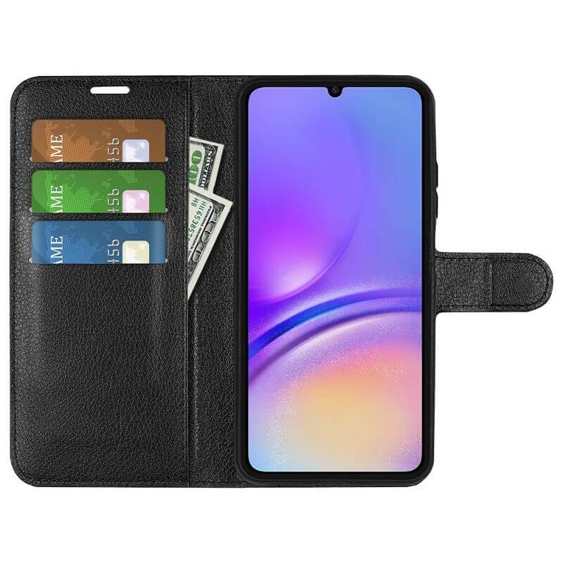 Кожен Калъф с Джобове за Samsung A06, Wallet Book Case, Черен (3)