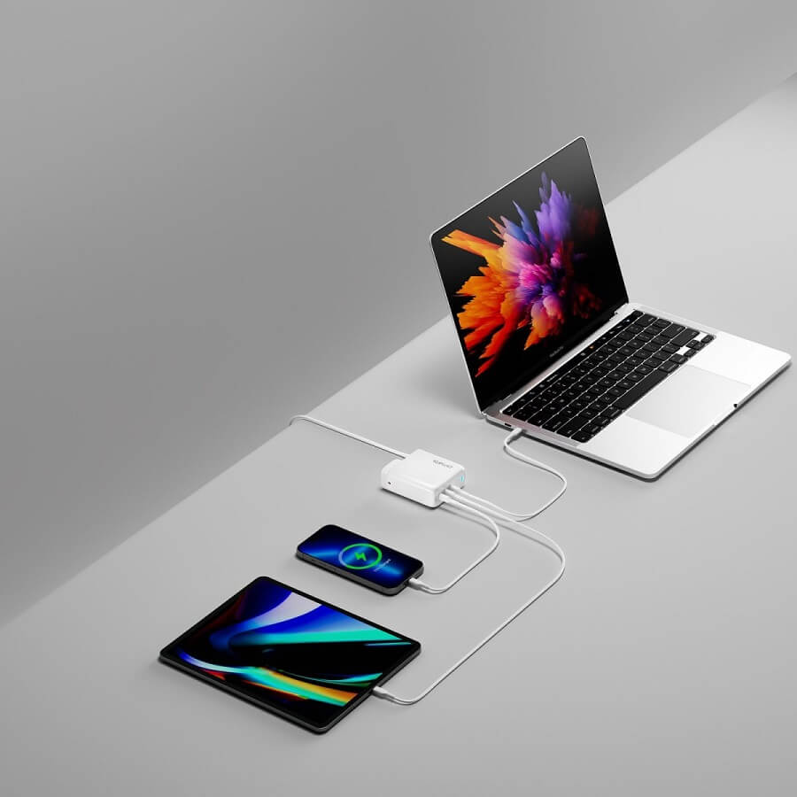 Зарядно за Macbook с USB-C x3, 4Smarts Flex Pro GaN 140W, Бял (5)
