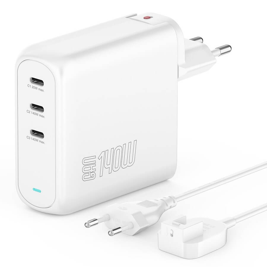 Зарядно за Macbook с USB-C x3, 4Smarts Flex Pro GaN 140W, Бял