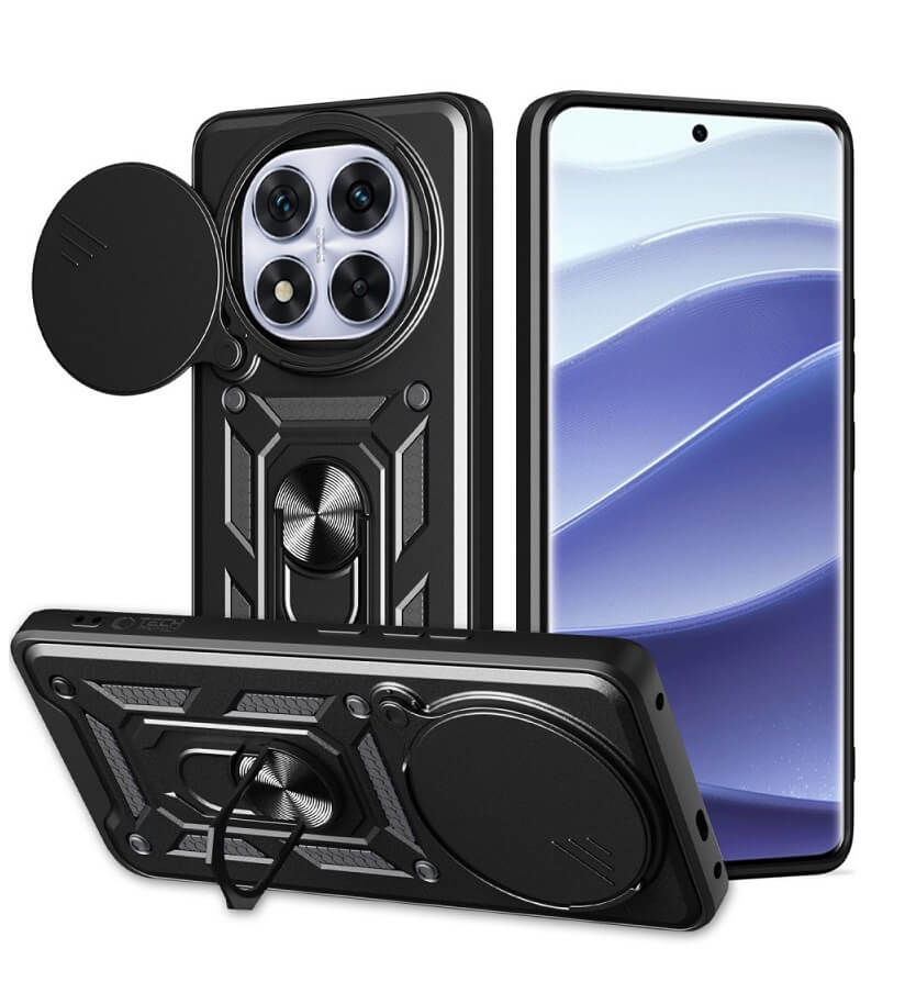Калъф с Предпазител за Камера и Стойка за Xiaomi Redmi Note 14 Pro 5G, Tech-Protect CamShield Pro Case, Черен