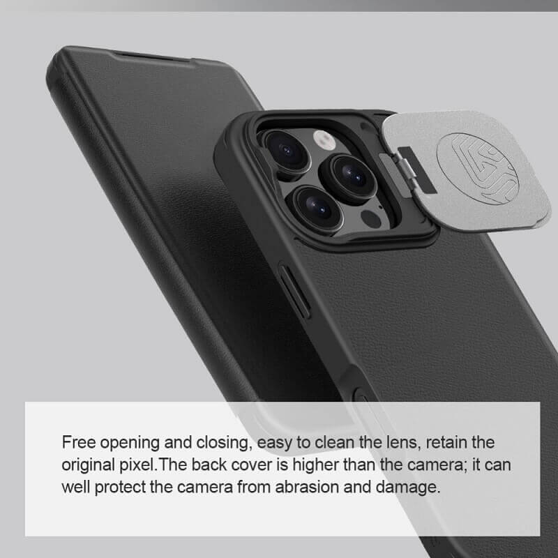 Кожен Калъф с Джобове за iPhone 16 Pro Max, Nillkin Qin Prop Leather Case, Черен (8)